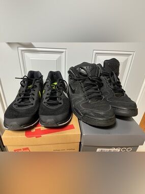 2 pairs of Nike Black Shoes with Blue Trim and Neon Green Insole